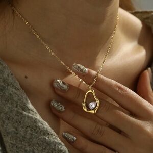 18K Gold Plated W stone Necklace